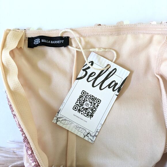 Bella Barnett Lalia Small Pink Sequin Feathers Mini Prom Party Dress Valentine's - Picture 14 of 16